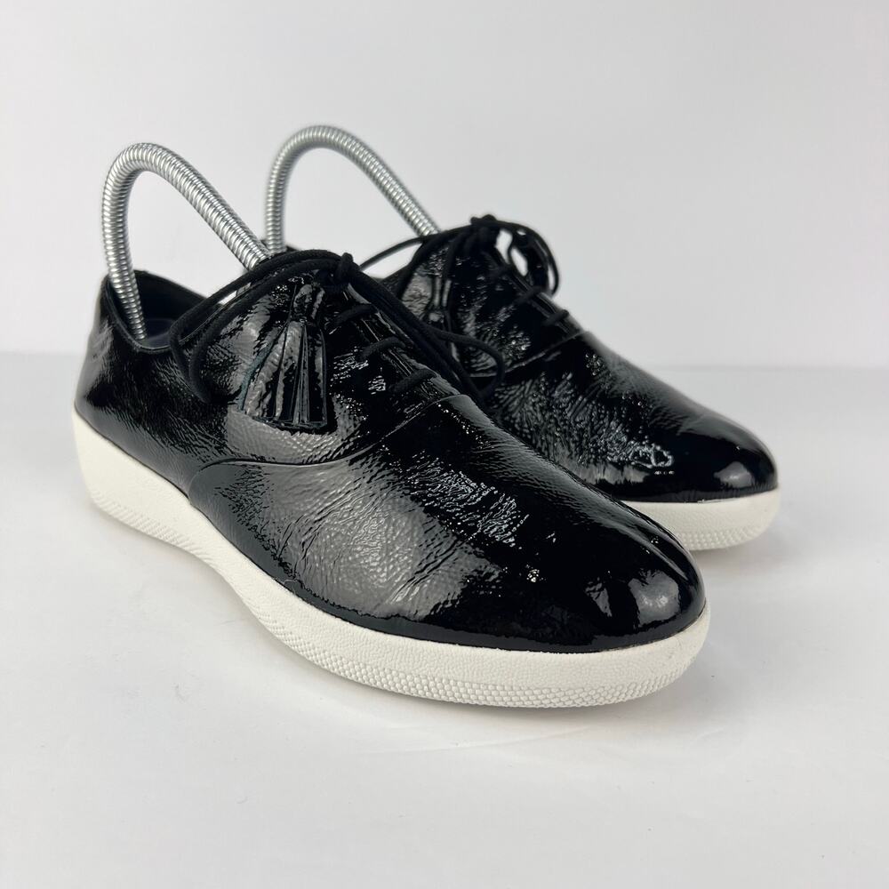 FitFlop Black Patent Leather Lace Up Tassel Super Oxford Comfort Womens 6.5 Shoe